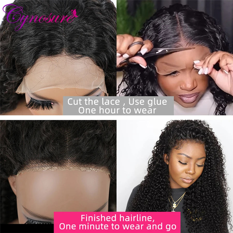 Cynosure Hair HD Lace Frontal Wig Pre Cut Glueless Wig Human Hair Ready to Wear Pre Plucked Brazilian Curly Human Hair Wigs