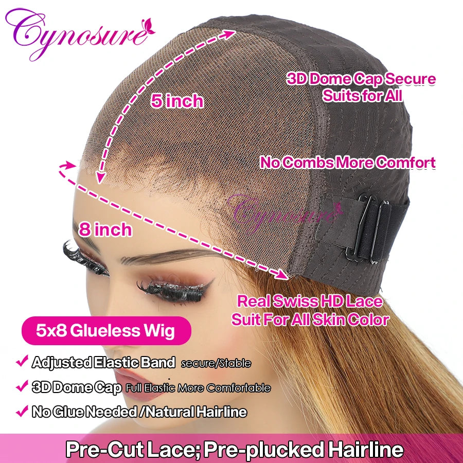 Cynosure Hair Glueless Wig Human Hair Ready to Wear Pre plucked Straight Highlight Human Hair Wig HD Lace Frontal Wig For Women