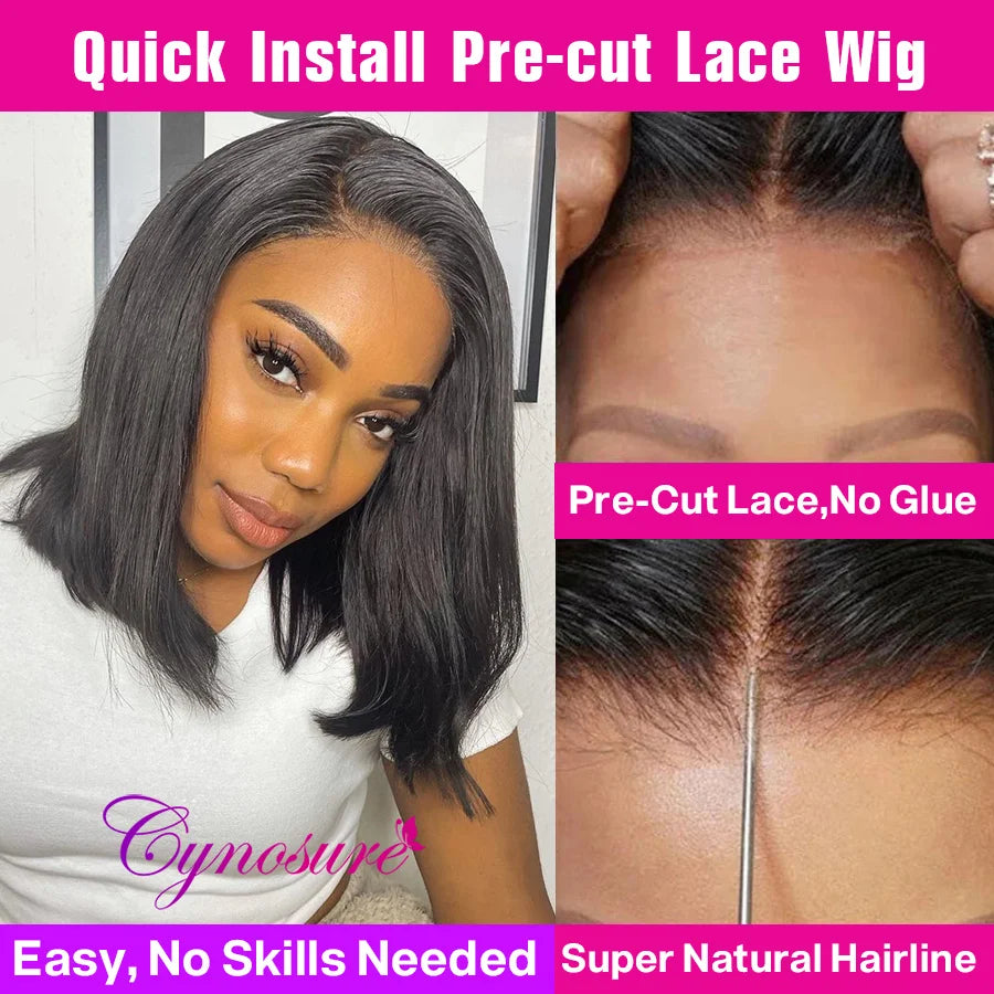 Cynosure Hair 13x4 Straight Glueless Wig Human Hair Ready to Wear Pre Cut Short Bob Wig Lace Front Human Hair Wigs For Women