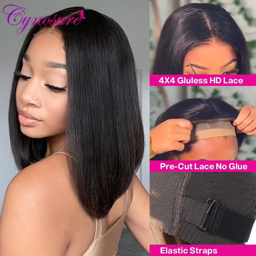 Cynosure Hair 13x4 Straight Glueless Wig Human Hair Ready to Wear Pre Cut Short Bob Wig Lace Front Human Hair Wigs For Women