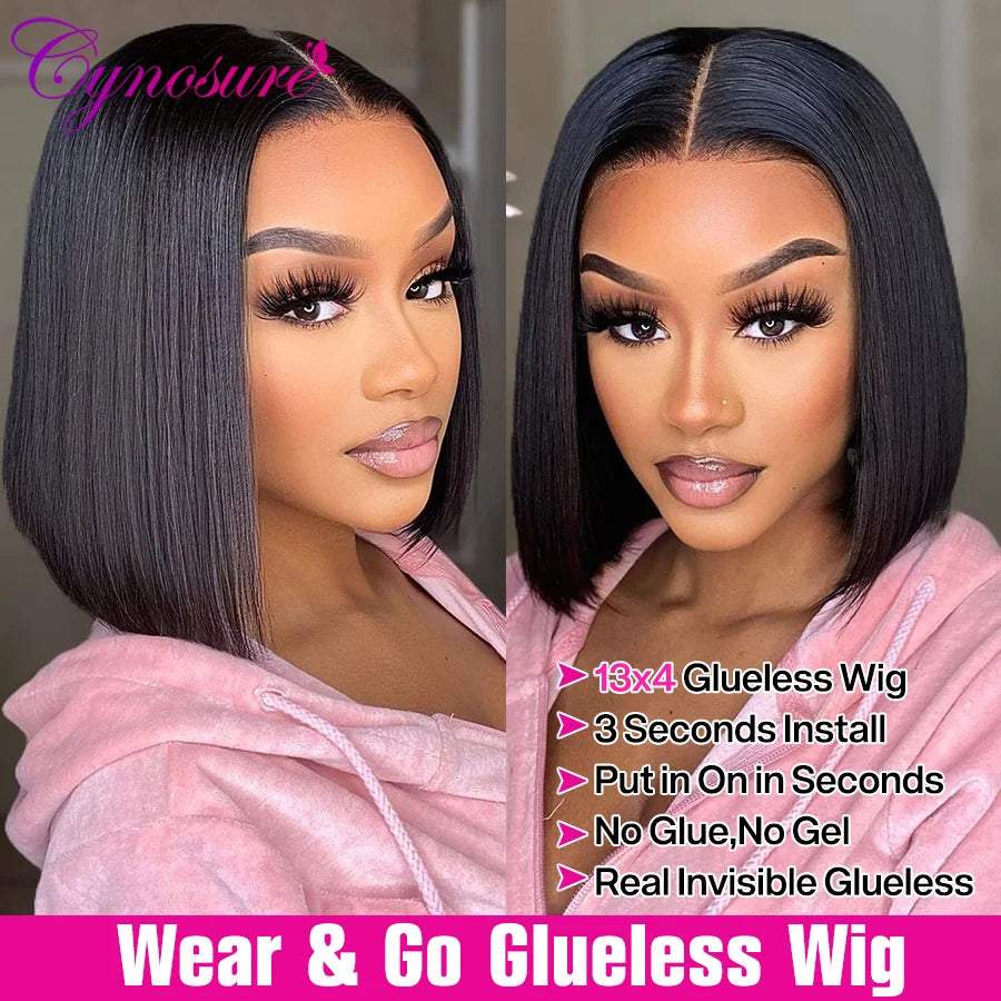 Cynosure Hair 13x4 Straight Glueless Wig Human Hair Ready to Wear Pre Cut Short Bob Wig Lace Front Human Hair Wigs For Women