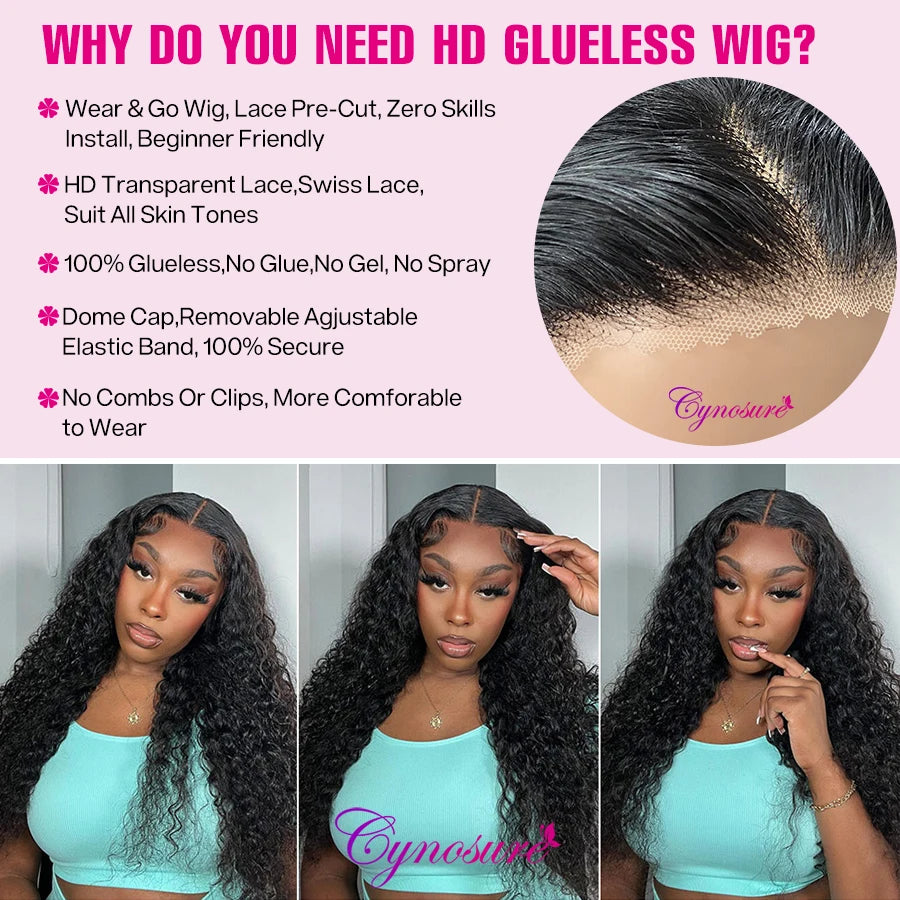 Cynosure Hair HD Lace Frontal Wig Pre Cut Glueless Wig Human Hair Ready to Wear Pre Plucked Brazilian Curly Human Hair Wigs