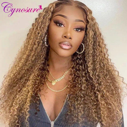 30 inch Highlight Lace Front Human Hair Wigs for Women Cynosure 13x6 HD Lace Frontal Wig Honey Blond Ombre Color Preplucked Wig