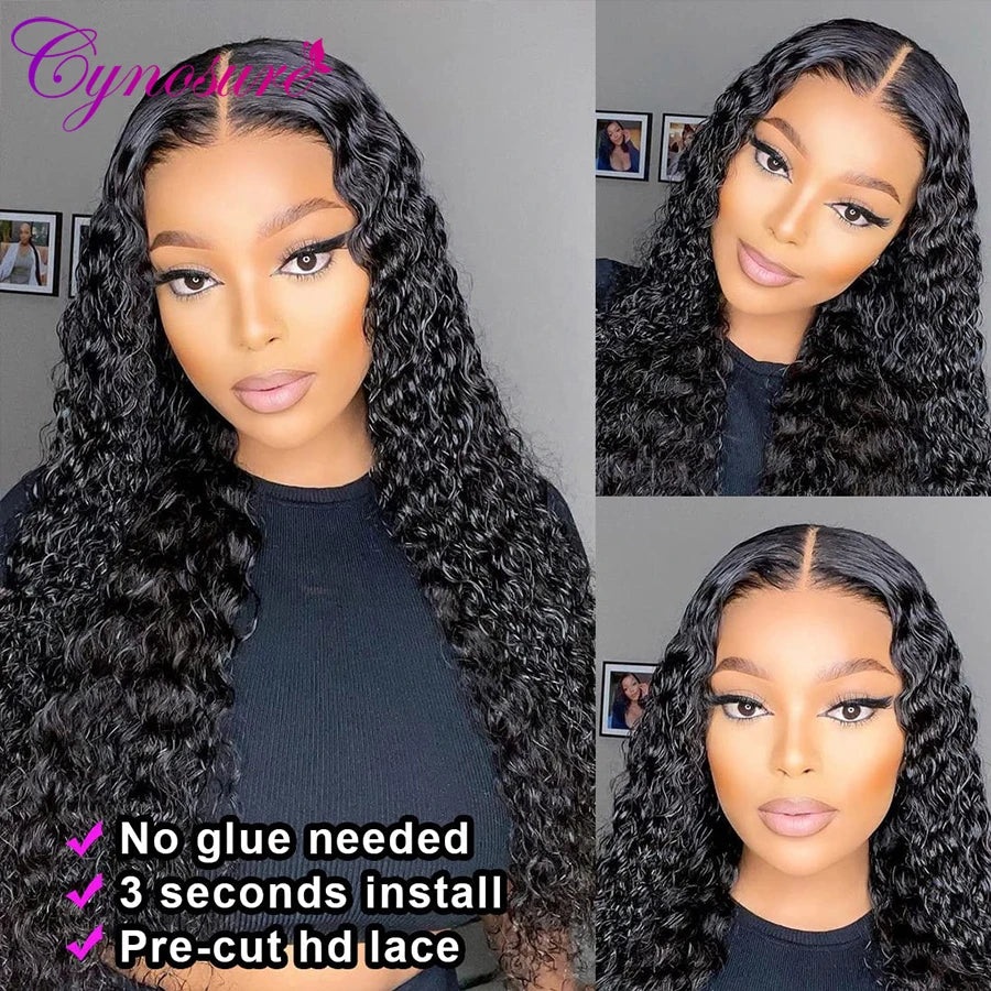 Cynosure Hair HD Lace Frontal Wig Pre Cut Glueless Wig Human Hair Ready to Wear Pre Plucked Brazilian Curly Human Hair Wigs