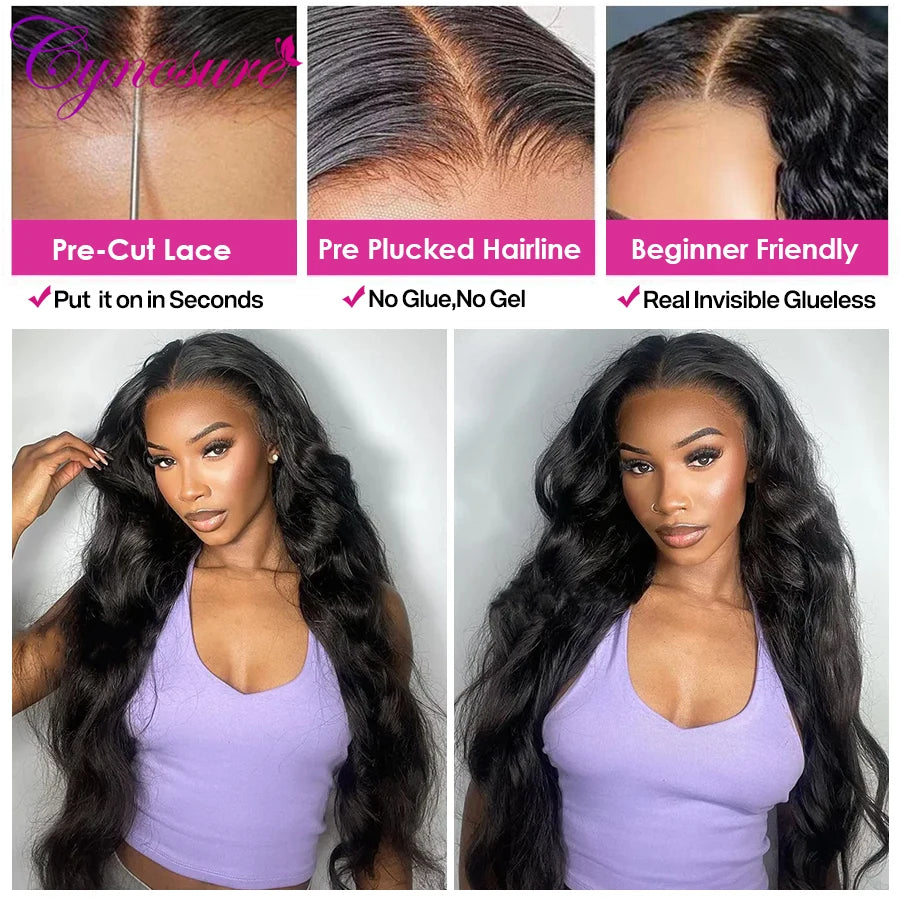 Cynosure Hair Glueless Wig Human Hair Ready to Wear Pre plucked Brazilian Body Wave Lace Front Wigs For Black Women Human Hair