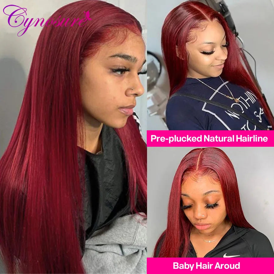 Cynosure Burgundy 13x4 HD Transparent Lace Front Human Hair Wigs 99J Straight Lace Frontal Wig For Women Pre Plucked Remy Hair