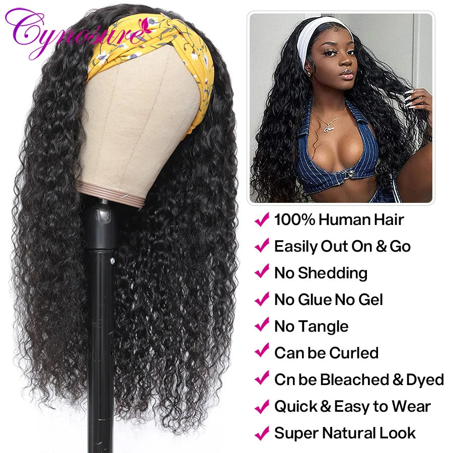 Cynosure Headband Wig Human Hair Glueless Brazilian Water Wave Human Hair Wigs For Women Remy Full Machine Made Deep Wave Hair