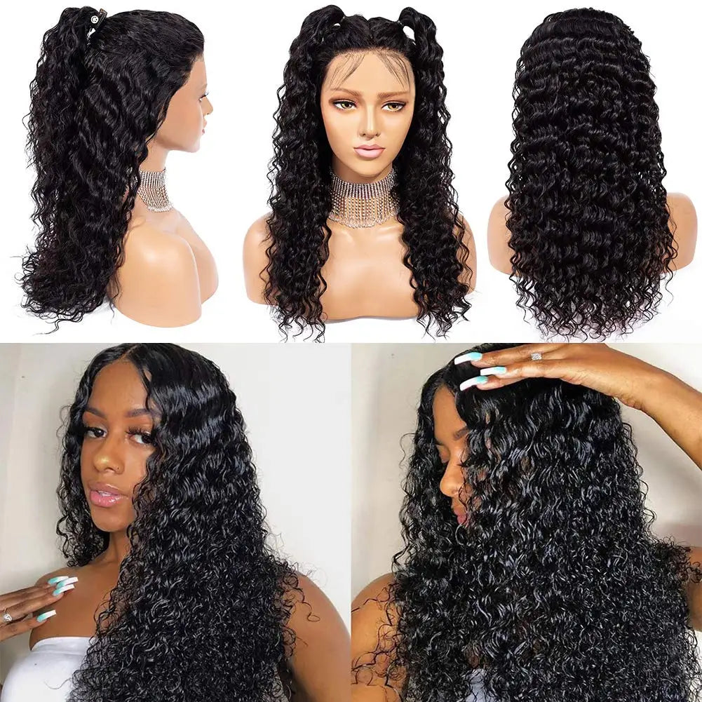 13x4 HD Transparent Lace Front Human Hair Wigs For Women Preplucked Remy Peruvian Deep Wave 4x4 Lace Closure Wig Cynosure Hair