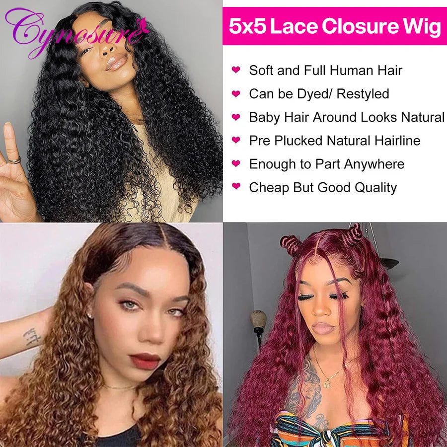 Indian Deep Curly Lace Front Wig Human Hair Wigs For Women Deep Wave Remy 5x5 HD Transparent Lace Closure Wig Prelucked Hairline