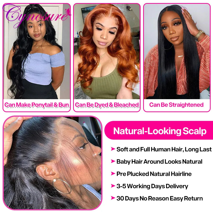 Cynosure HD Transparent 13x4/13x6 Body Wave Lace Front Wig PrePlucked Human Hair Lace Frontal Wig For Women 4x4 Lace Closure Wig