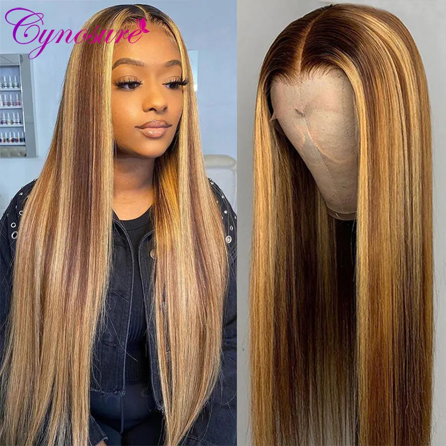 Cynosure HD Transparent Highlight Lace Front Human Hair Wigs Preplucked  180% Remy Ombre Blonde Brazilian Straight Frontal Wig