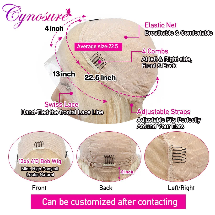 HD Transparent Lace Front Human Hair Wigs For Women PrePlucked Remy Brazilian Straight 613 Blonde Human Hair Wigs Cynosure Hair