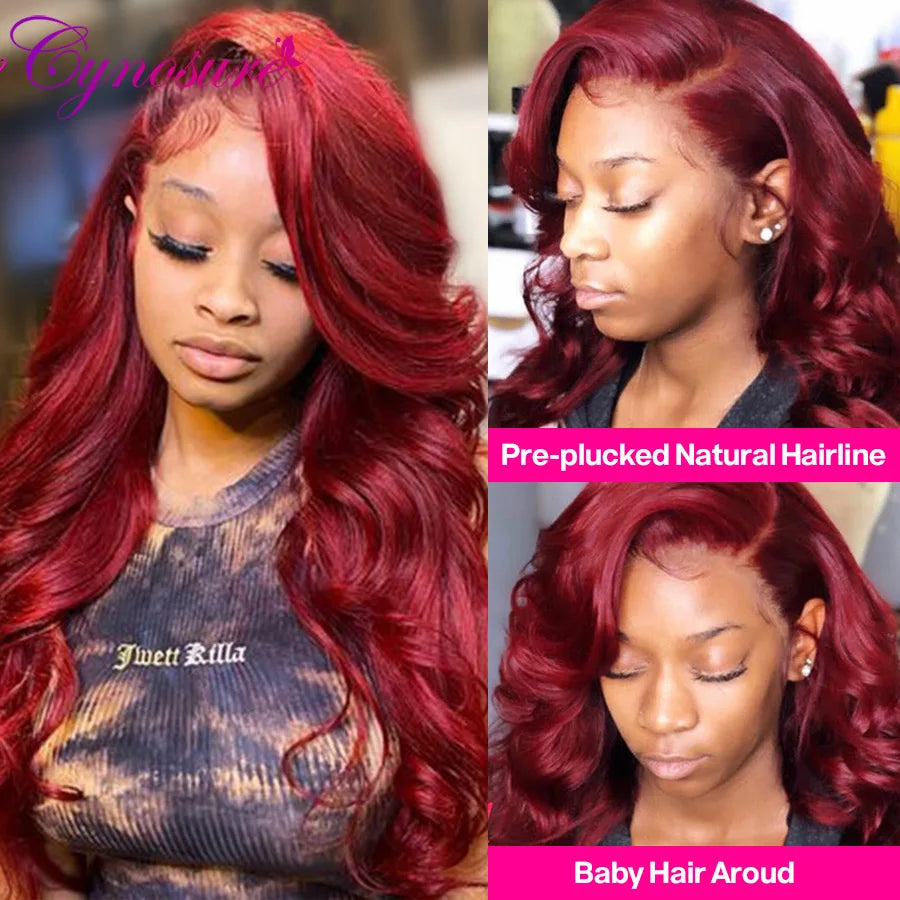 Cynosure Burgundy 99J Color 13x4 Lace Front Wigs For Women Remy PrePlucked Brazilian Body Wave Human Hair Wig With Bady Hair