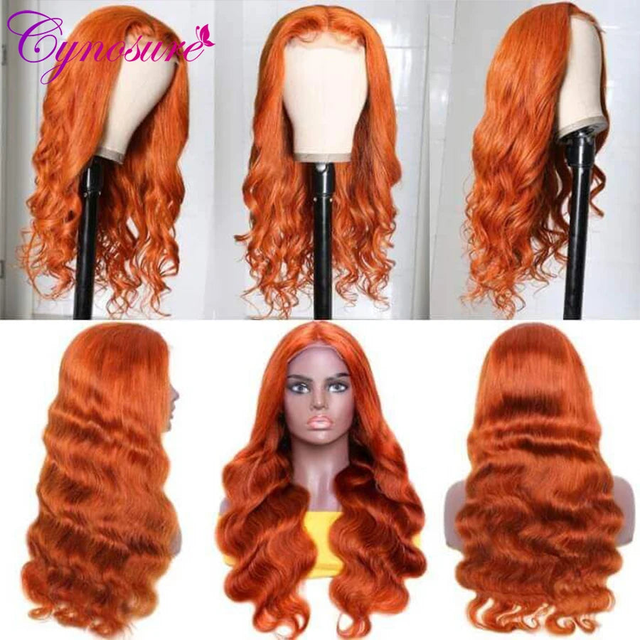 Cynosure Orange Ginger Color 13x4 Lace Front Wigs For Women Remy PrePlucked Brazilian Body Wave Human Hair Wig With Bady Hair