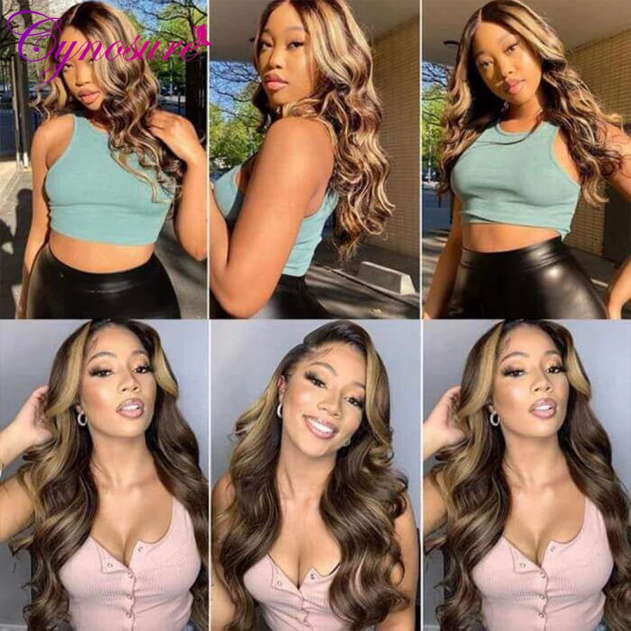 Cynosure Highlight Wig Human Hair 13x4 Body Wave Lace Front Wig For Black Women Pre Plucked Colored Lace Front Human Hair Wigs