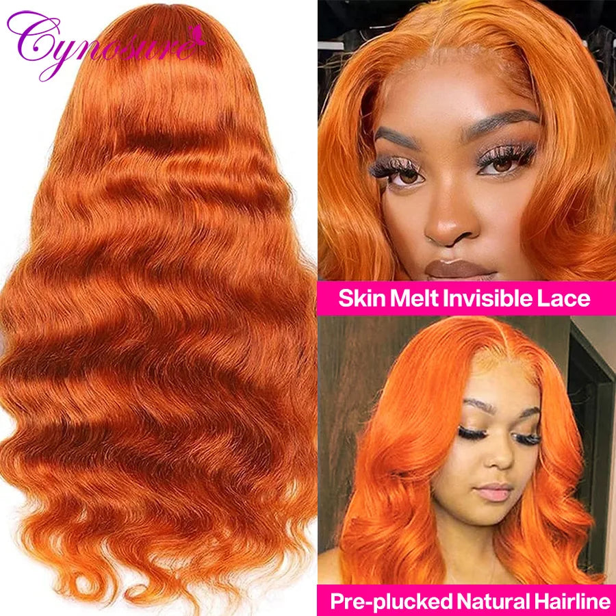 Cynosure Orange Ginger Color 13x4 Lace Front Wigs Pre Plucked Brazilian Wavy Human Hair Wig 180% Density Remy Glueless Lace Wig