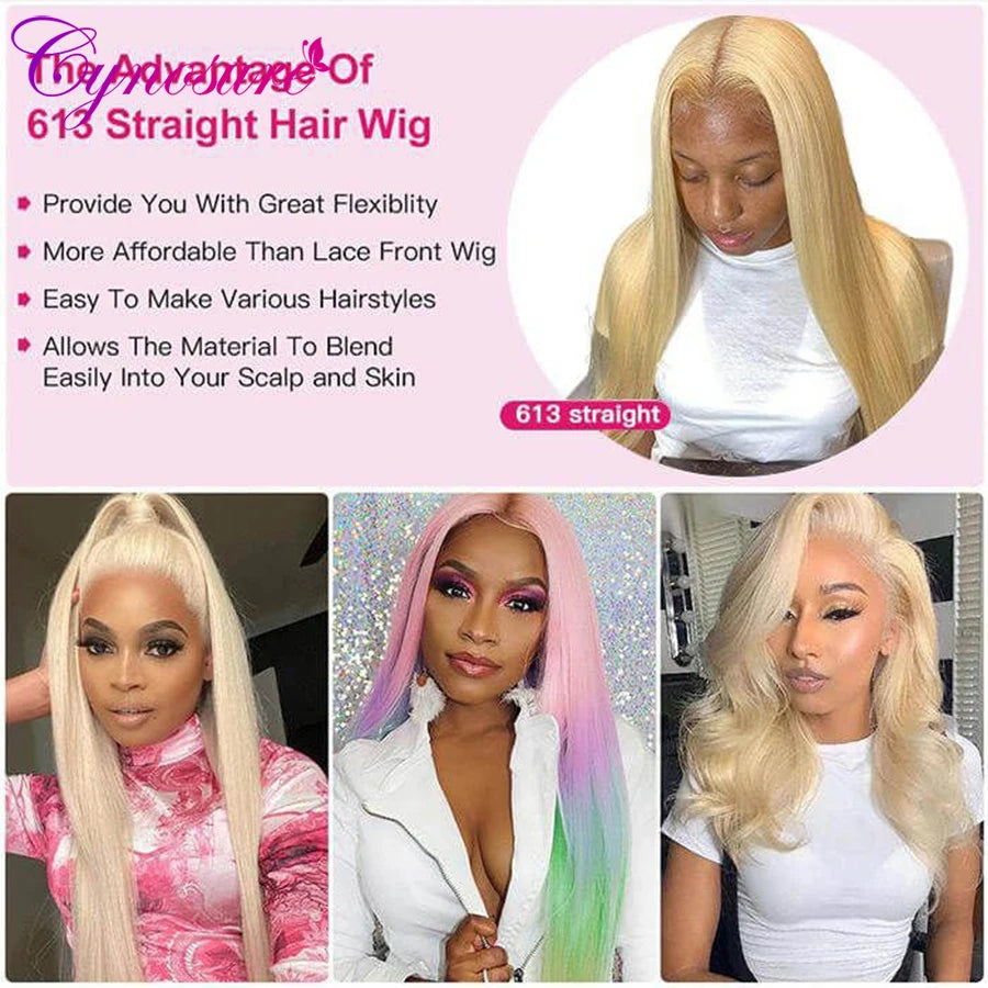 Cynosure 613 Blonde Lace Front Wig 13x4 HD Transparent Lace Frontal Wig PrePlucked 28 30 Inch Brazilian Straight Human Hair Wigs