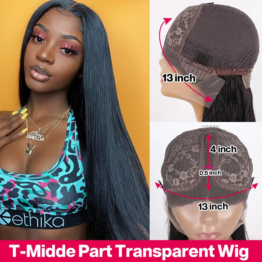 Cynosure Brazilian T Middle Part HD Transparent Lace Wig Straight Human Hair Wigs For Black Women Remy Human Hair Wigs