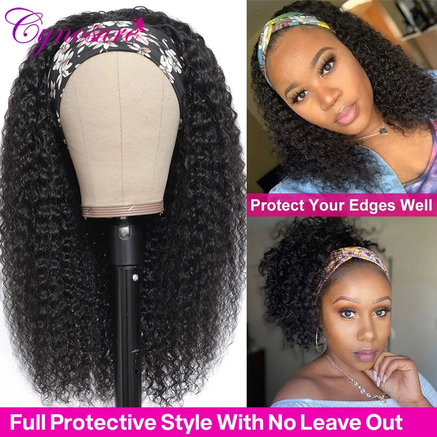 Cynosure Women's Headband Wig Human Hair Glueless Brazilian Kinky Curly Human Hair Wigs For Black Women Remy Full Machine Made