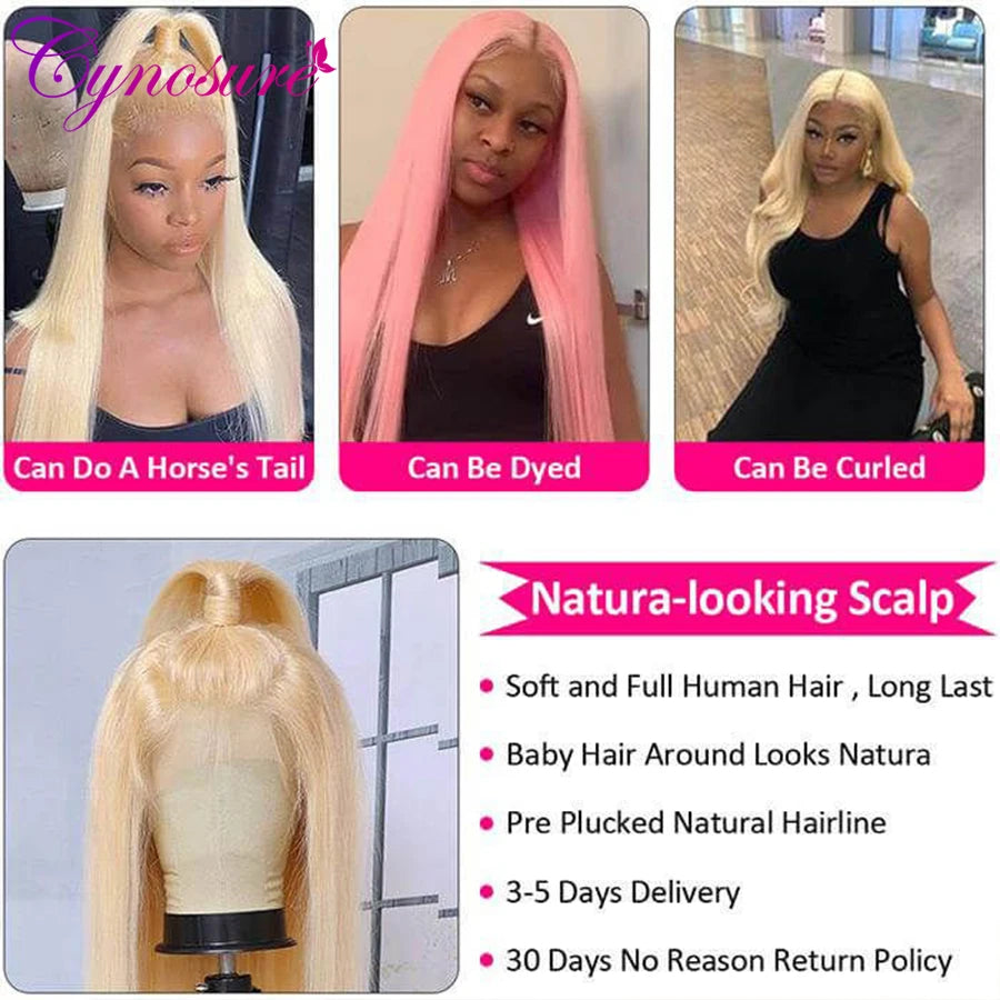 Cynosure 613 Blonde Lace Front Wig 13x4 HD Transparent Lace Frontal Wig PrePlucked 28 30 Inch Brazilian Straight Human Hair Wigs