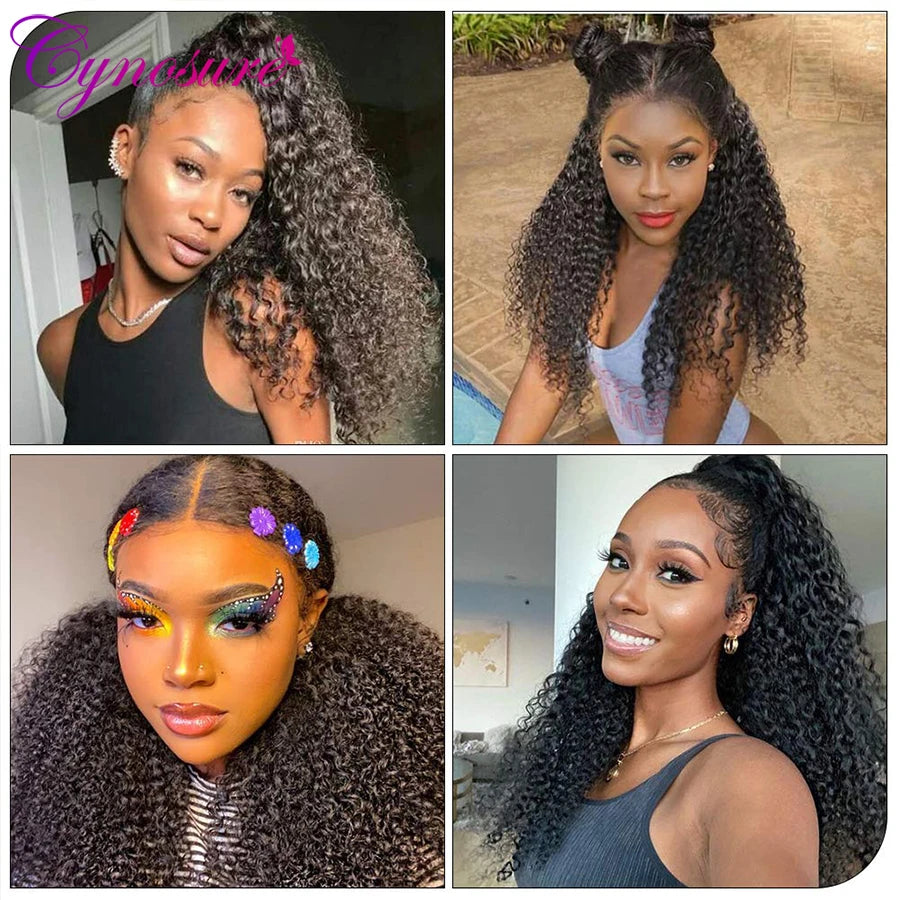 Cynosure HD Transparent Lace Front Human Hair Wigs for Black Women T Middle Part Brazilian Kinky Curly Lace Frontal Wig Remy