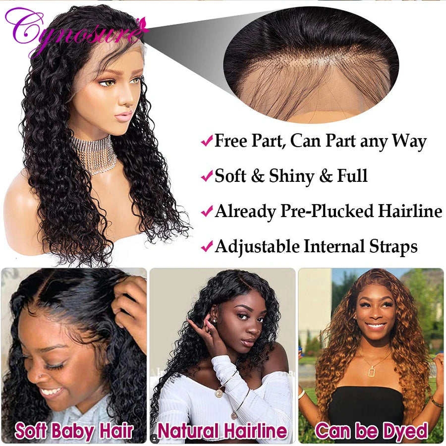 Cynosure HD Transparent Lace Front Human Hair Wigs for Black Women Preplucked T Part Remy Brazilian Deep Wave Lace Frontal Wig