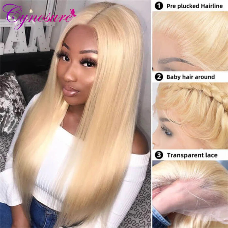 Cynosure 613 Blonde Lace Front Wig 13x4 HD Transparent Lace Frontal Wig PrePlucked 28 30 Inch Brazilian Straight Human Hair Wigs