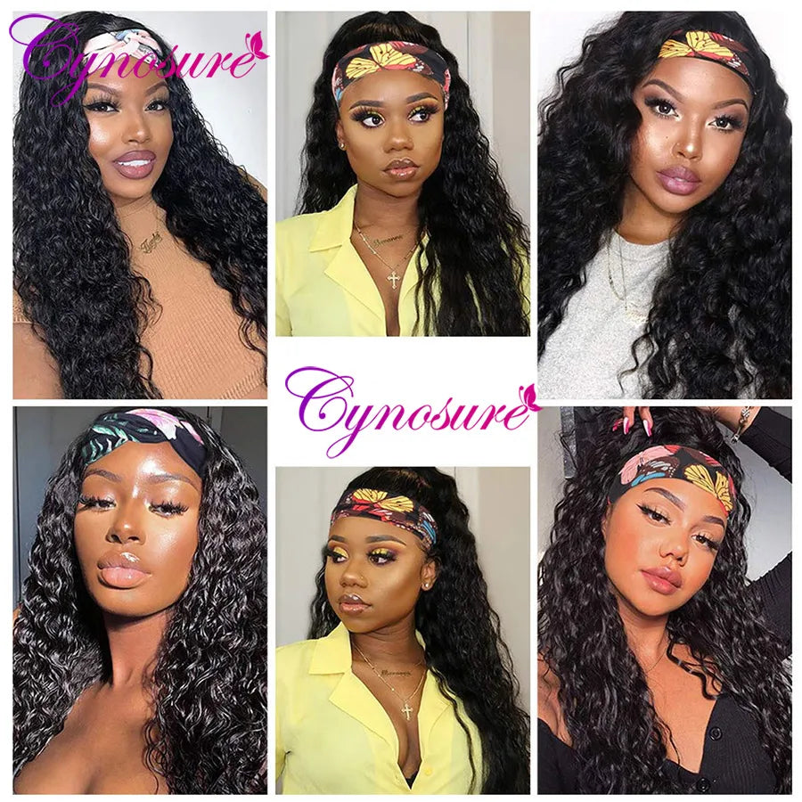 Cynosure Headband Wig Human Hair Glueless Brazilian Water Wave Human Hair Wigs For Women Remy Full Machine Made Deep Wave Hair