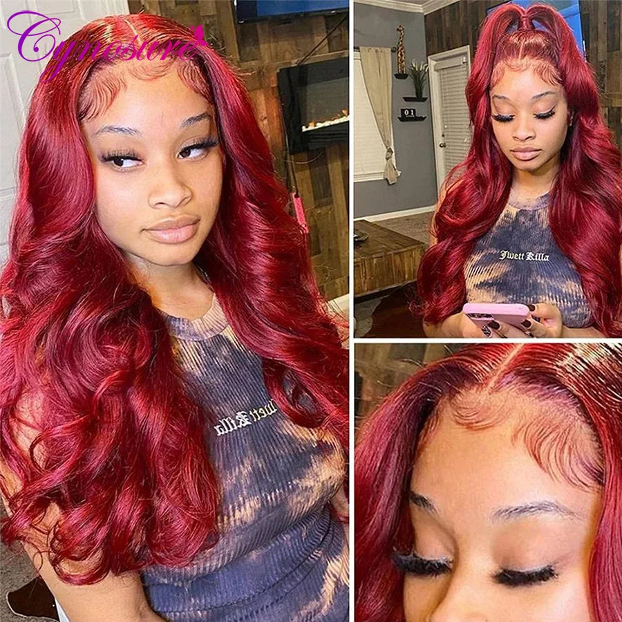 Cynosure Burgundy 99J Color 13x4 Lace Front Wigs For Women Remy PrePlucked Brazilian Body Wave Human Hair Wig With Bady Hair