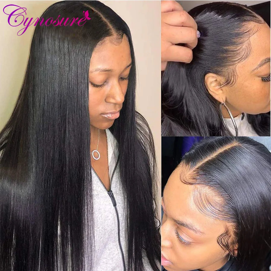 Cynosure HD Transparent Lace Front Human Hair Wigs For Black Women Brazilian Straight Lace Wig T Middle Part Lace Frontal Wig