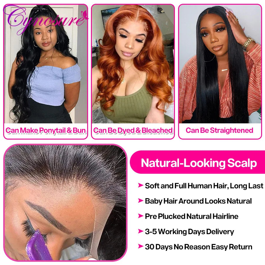 Cynosure HD Transparent Lace Front Human Hair Wigs PrePlucked 13x6/13x4 Remy Brazilian Body Wave Lace Frontal Wig With Baby Hair