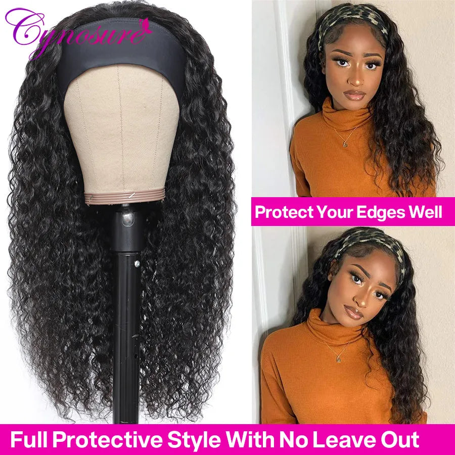 Cynosure Headband Wig Human Hair Glueless Brazilian Water Wave Human Hair Wigs For Women Remy Full Machine Made Deep Wave Hair