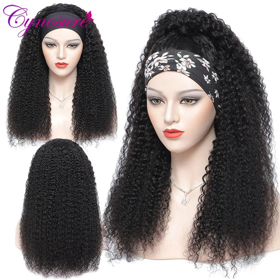 Cynosure Headband Wig Human Hair Glueless Brazilian Kinky Curly Human Hair Wigs For Women Remy Full Machine Made Deep Wave Hair