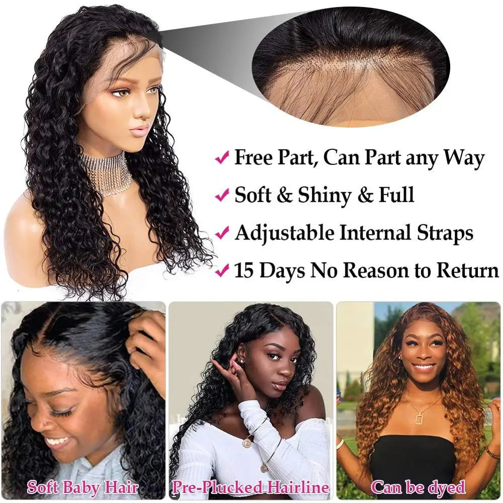 Cynosure 13x4/13x6 HD Transparent Water Wave Lace Frontal Wig Brazilian Lace Front Human Hair Wigs for Women 30 32 inch Remy