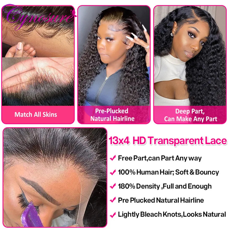 HD Transparent 13x4/13x6 Lace Front Human Hair Wigs For Women Pre Plucked Brazilian Kinky Curly Lace Frontal Wig Cynosure Hair