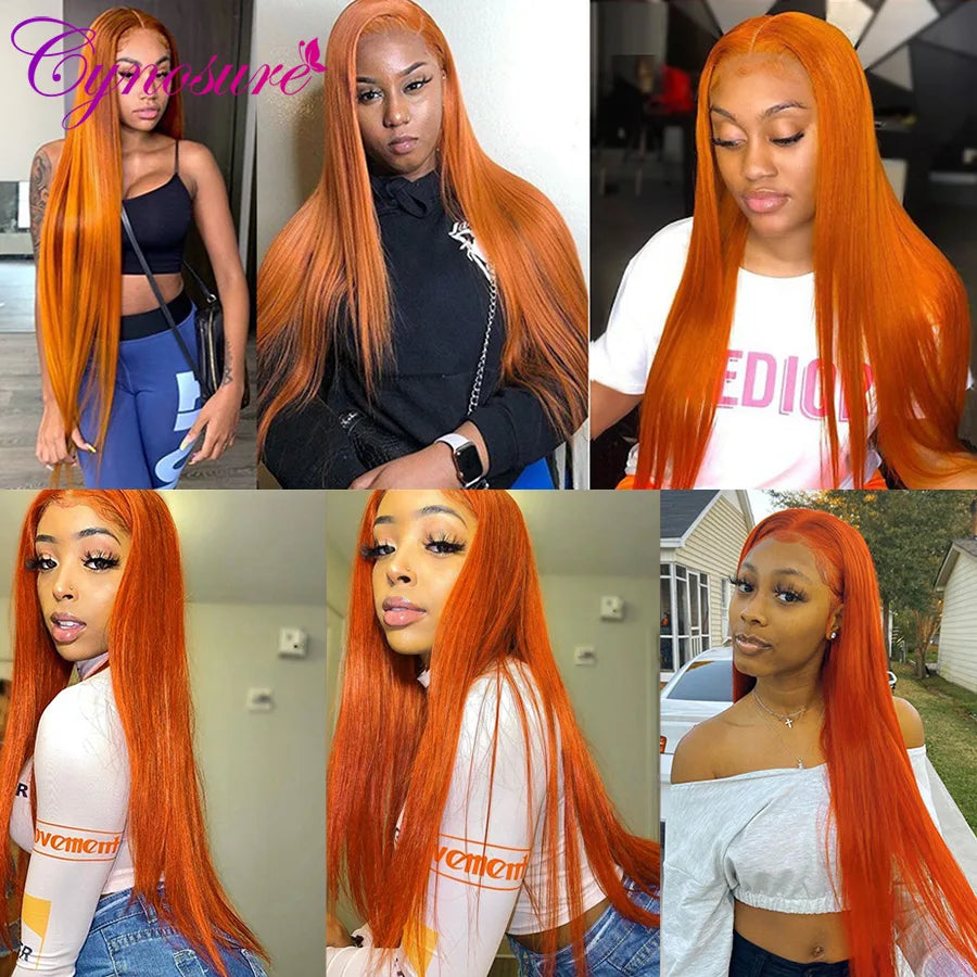 Cynosure Orange Ginger Brazilian 13x4 Lace Front Human Hair Wigs For Women Straight Lace Front Wig Remy Human Hair Frontal Wig