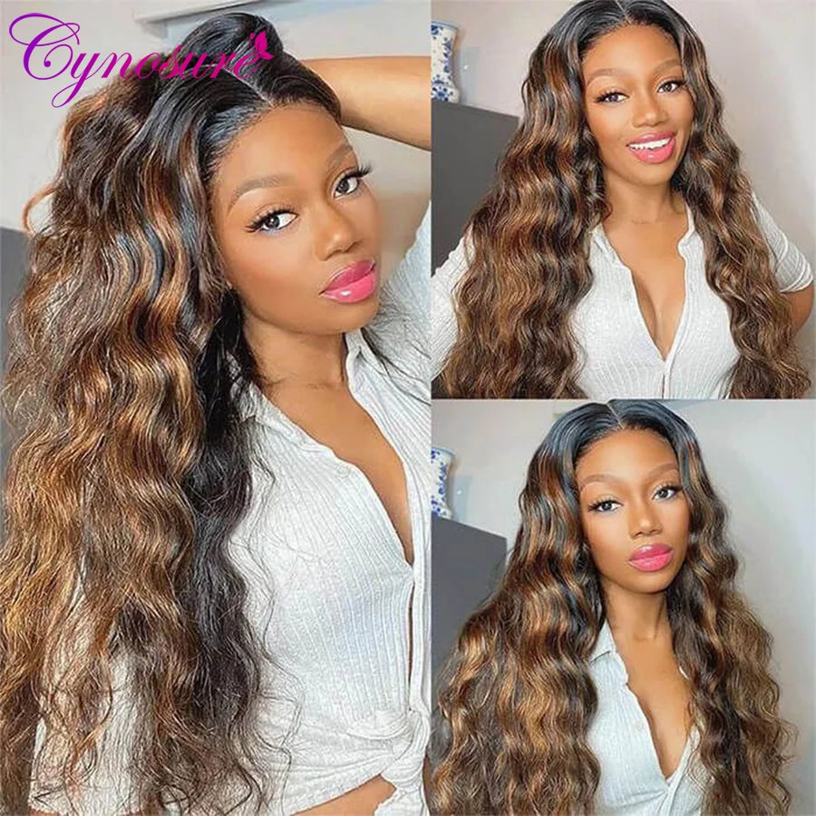 Cynosure 4/30 Highlight Blonde Lace Front Human Hair Wigs For Black Women 13x4 Brazilian Body Wave Honey Blonde Lace Frontal Wig