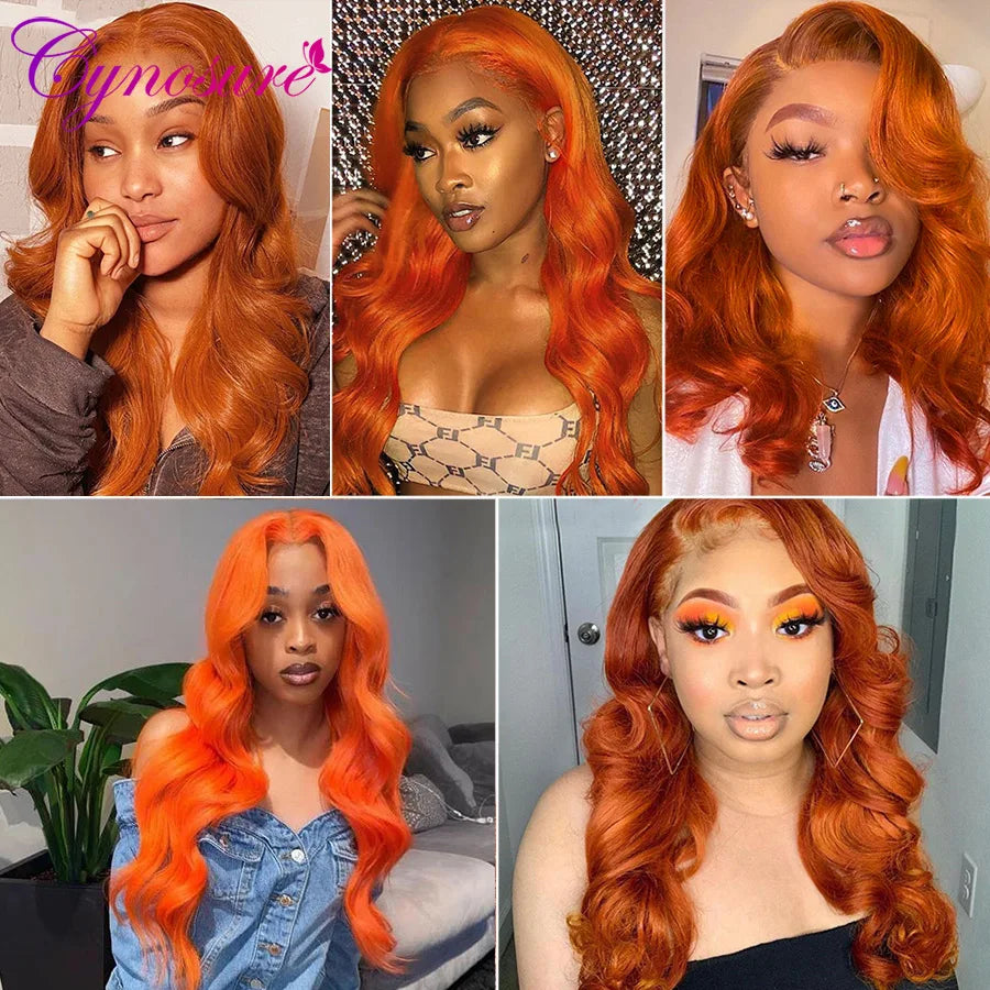 Cynosure Orange Ginger Color 13x4 Lace Front Wigs Pre Plucked Brazilian Wavy Human Hair Wig 180% Density Remy Glueless Lace Wig