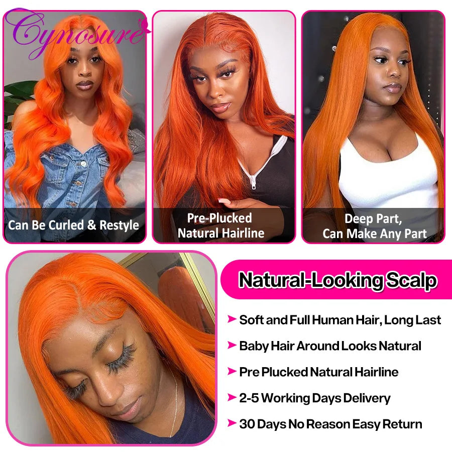 Cynosure Orange Ginger Brazilian 13x4 Lace Front Human Hair Wigs For Women Straight Lace Front Wig Remy Human Hair Frontal Wig