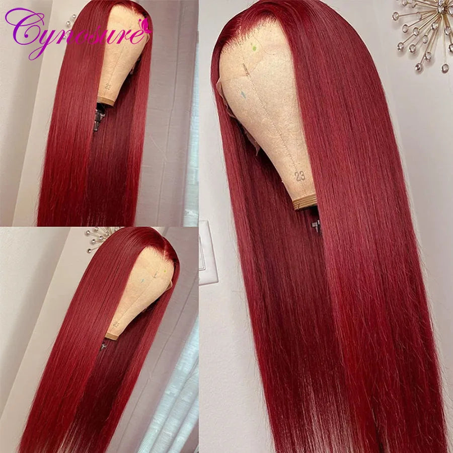 Cynosure Burgundy 99J Straight Lace Front Human Hair Wigs Brazilian 99J 13x4 Lace Front Wig PrePlucked Remy Hair 180% Density