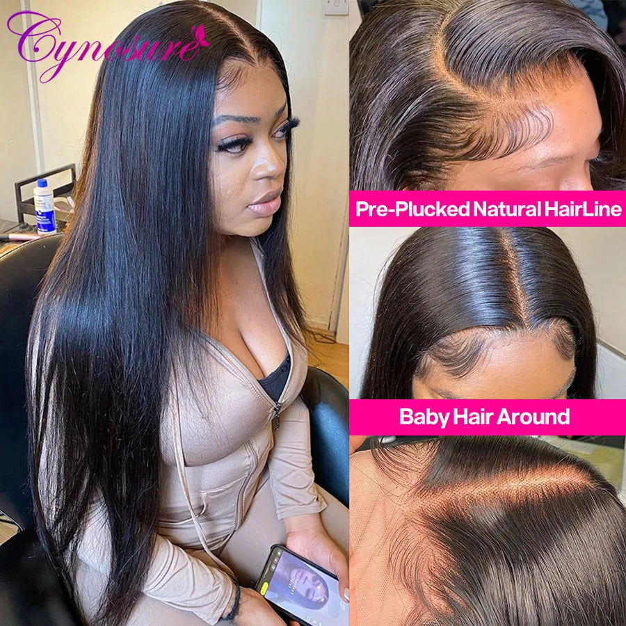 Cynosure 5x5 HD Transparent Lace Closure Wig For Women Remy Human Hair Brazilian Straight Lace Front Wig HD Lace Frontal Wig