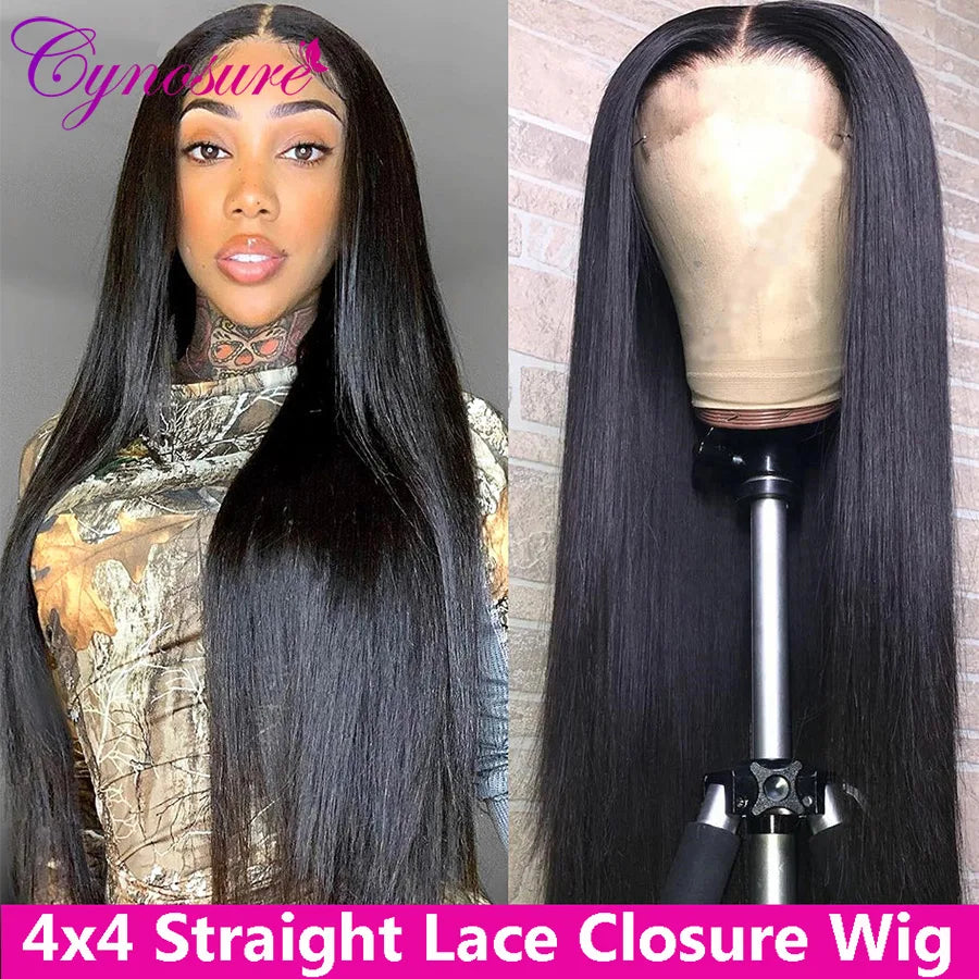 Cynosure Bone Straight 5x5 HD Lace Closure Wig Remy Full HD Transparent Lace human Hair Wigs For Women 30 Inch 4x4 Closure Wigs