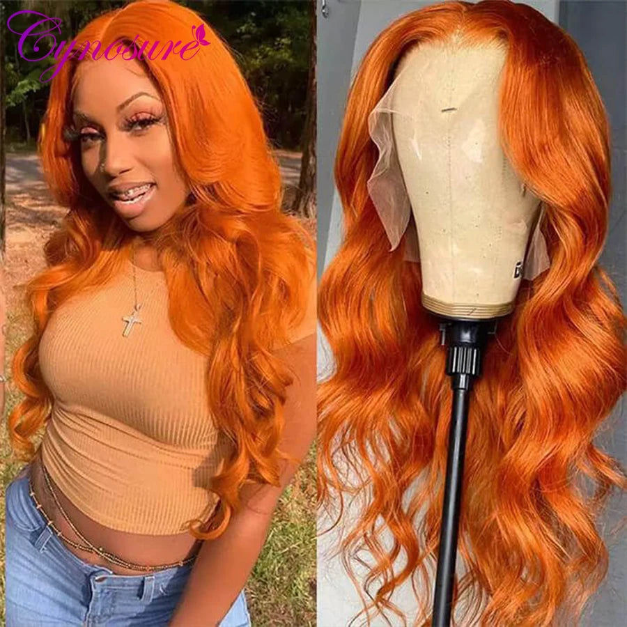 Cynosure Orange Ginger Color 13x4 Lace Front Wigs For Women Remy PrePlucked Brazilian Body Wave Human Hair Wig With Bady Hair