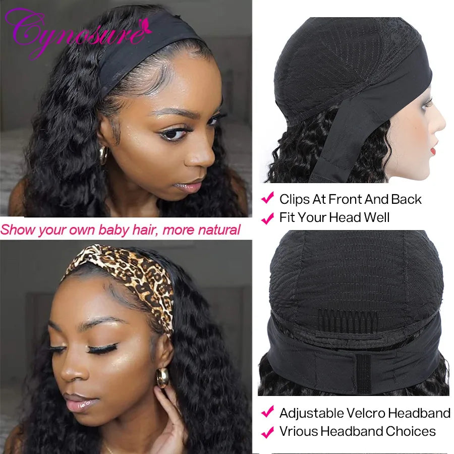 Cynosure Headband Wig Human Hair Glueless Brazilian Water Wave Human Hair Wigs For Women Remy Full Machine Made Deep Wave Hair