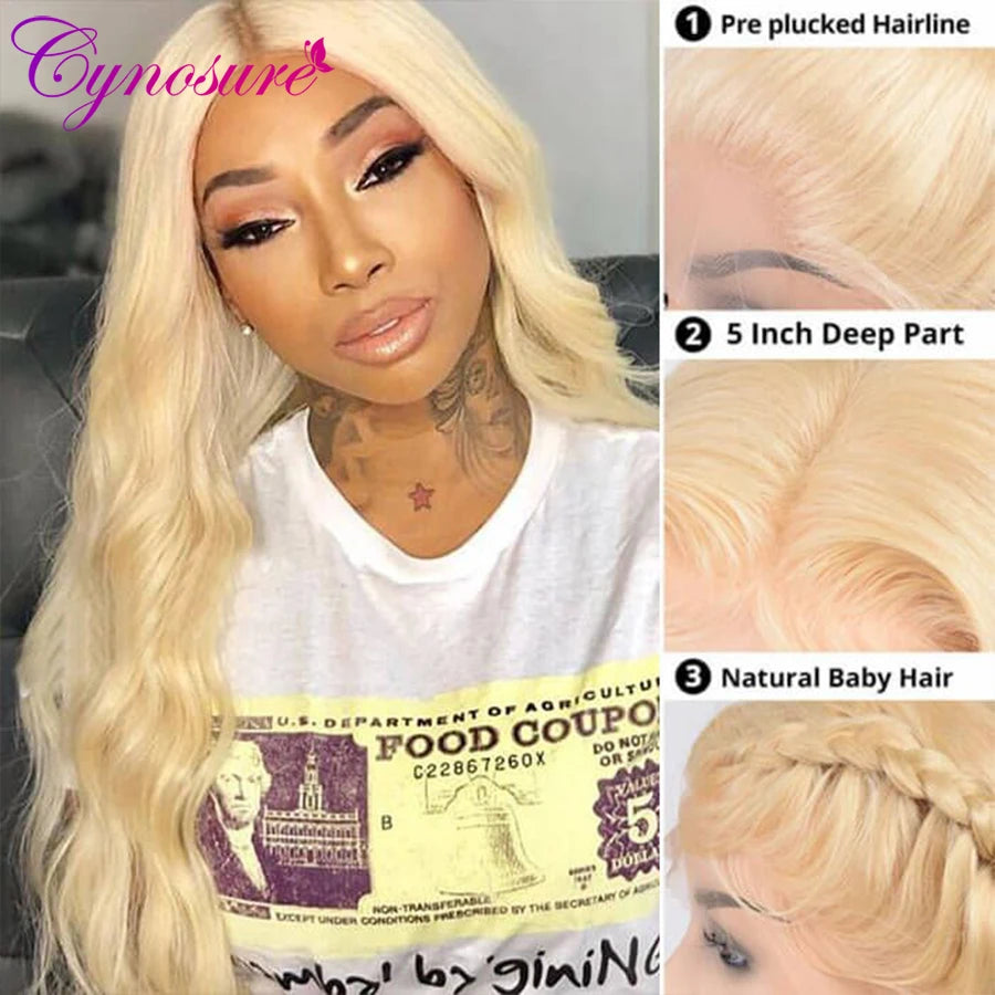 Cynosure 613 Blonde Lace Frontal Wig 13x4 Brazilian Body Wave Lace Front Wig Preplucked Transparent Lace Front Human Hair Wigs