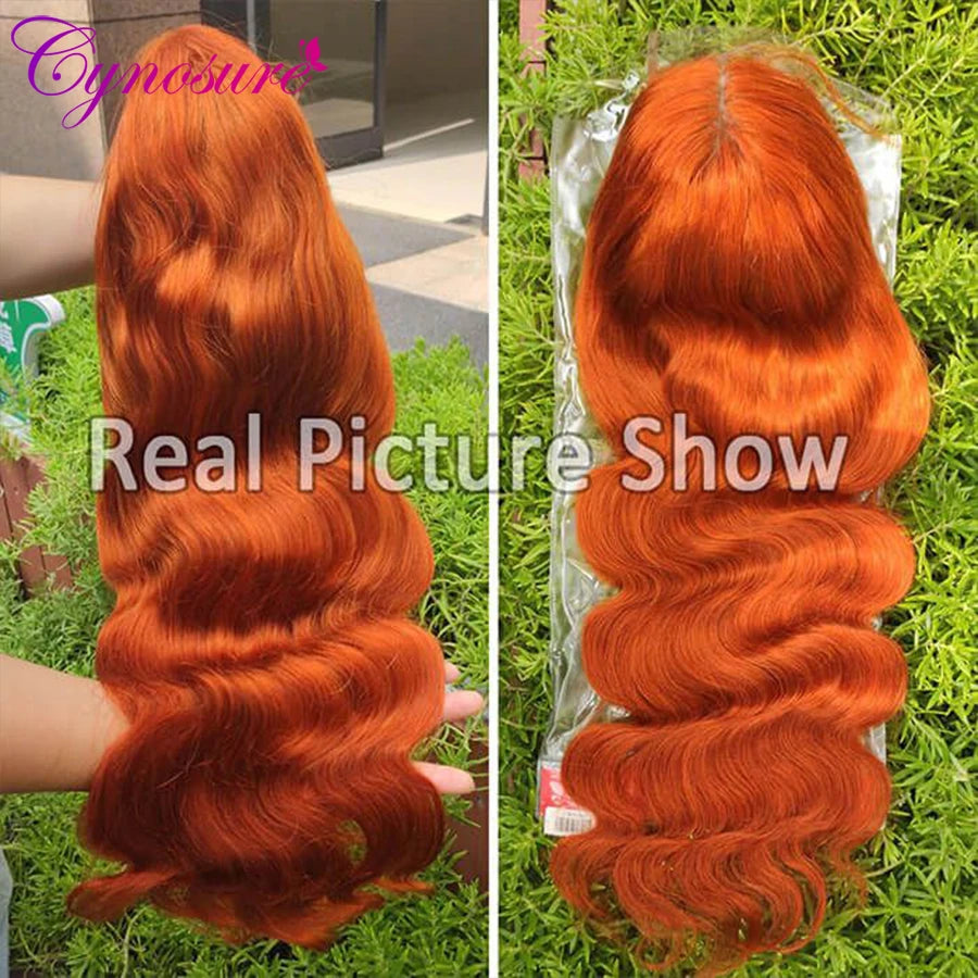 Cynosure Orange Ginger Color 13x4 Lace Front Wigs For Women Remy PrePlucked Brazilian Body Wave Human Hair Wig With Bady Hair