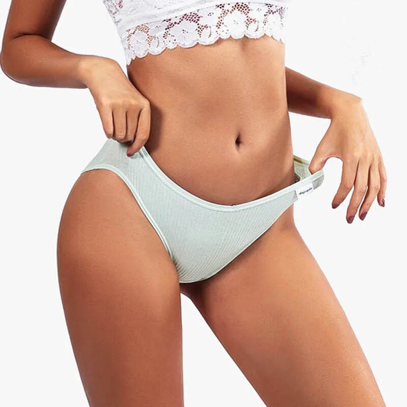 CINOON 3PCS/Set Women's Panties Striped Cotton Underwear Solid Color Briefs Low-Rise Soft Panty Women Underpants Female Lingerie