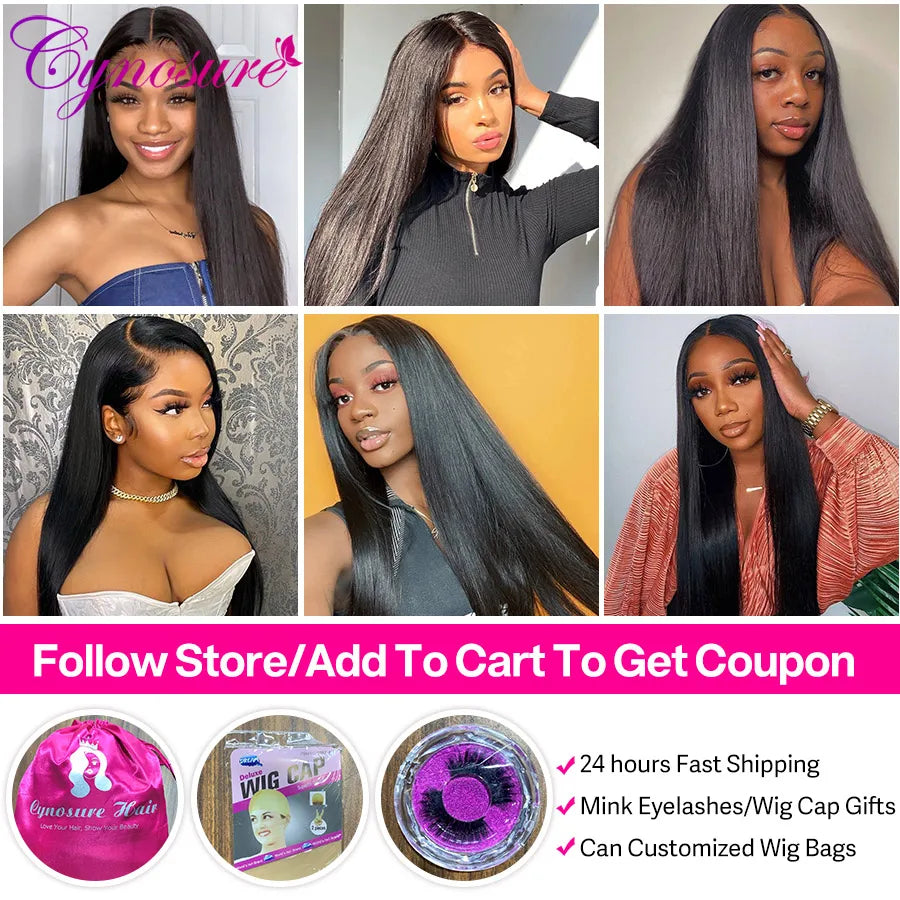 Cynosure HD Transparent Lace Front Human Hair Wigs For Black Women Brazilian Straight Lace Wig T Middle Part Lace Frontal Wig