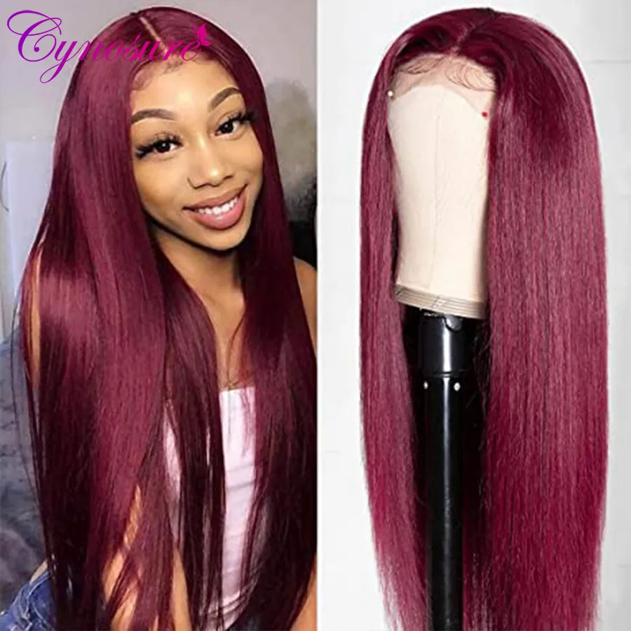 Cynosure Burgundy 13x4 HD Transparent Lace Front Human Hair Wigs 99J Straight Lace Frontal Wig For Women Pre Plucked Remy Hair