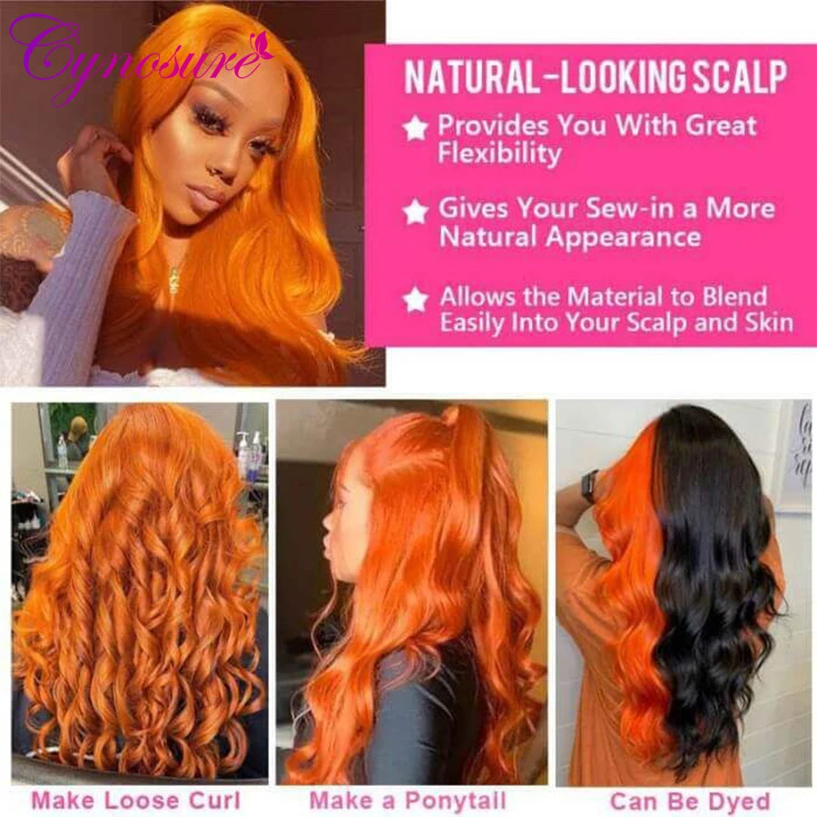 Cynosure Orange Ginger Color 13x4 Lace Front Wigs For Women Remy PrePlucked Brazilian Body Wave Human Hair Wig With Bady Hair